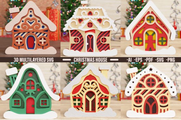 Cute Christmas House 3D SVG Bundle