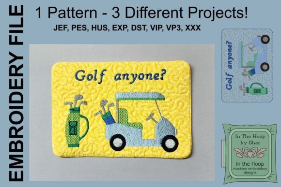 Golf Cart Mug Rug - Doorknob Hanger: A Versatile Machine Embroidery Design
